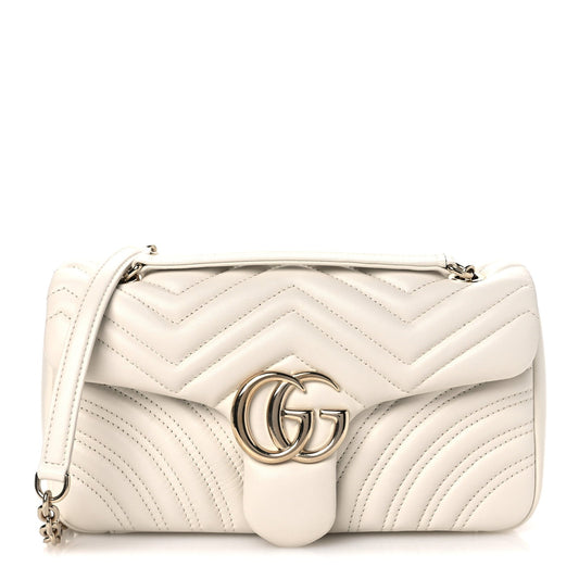 Lambskin Matelasse Medium GG Marmont Shoulder Bag White