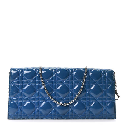 Patent Cannage Lady Dior Convertible Clutch Blue
