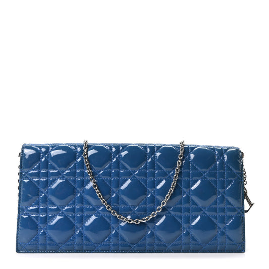 Patent Cannage Lady Dior Convertible Clutch Blue