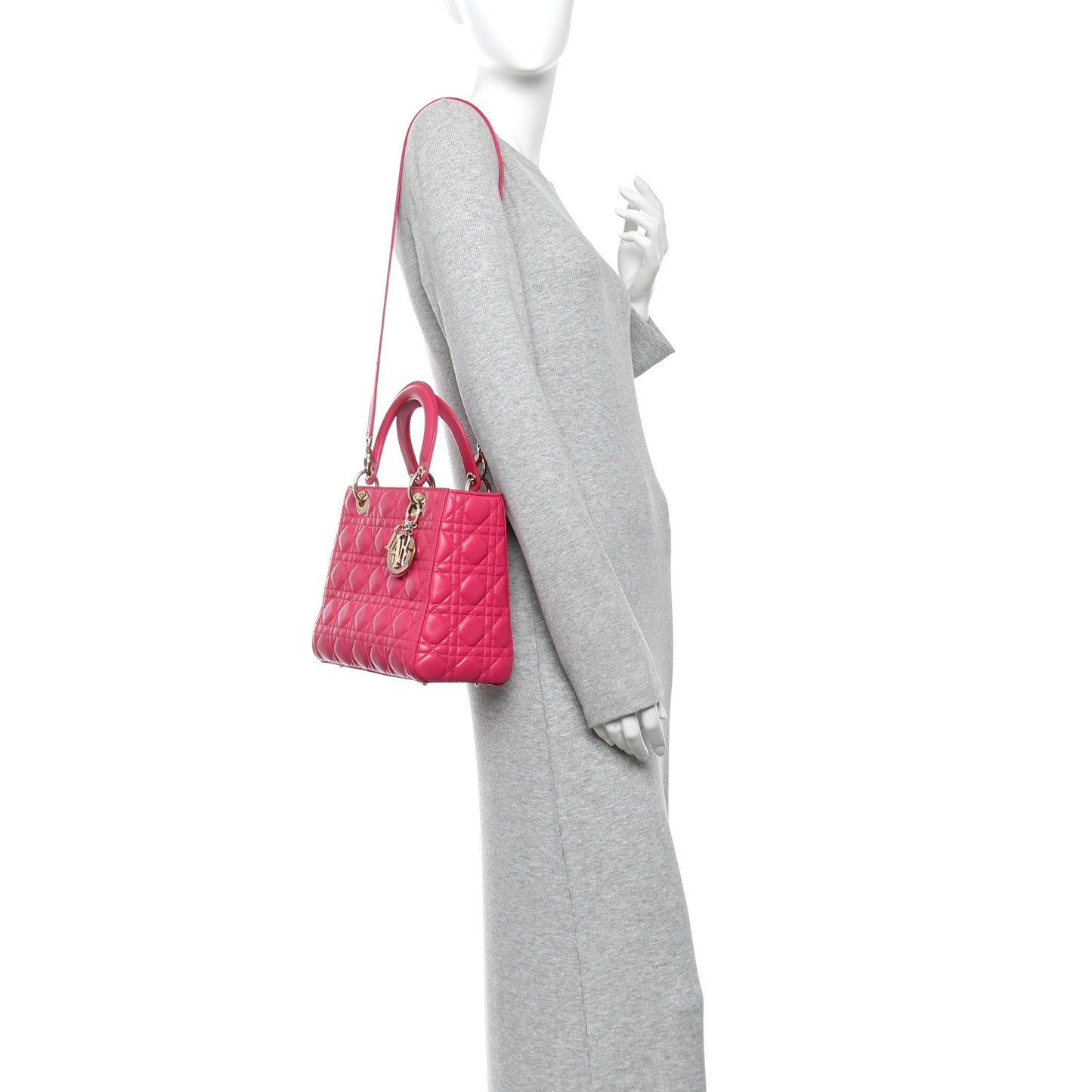 Lambskin Cannage Medium Lady Dior Fuchsia