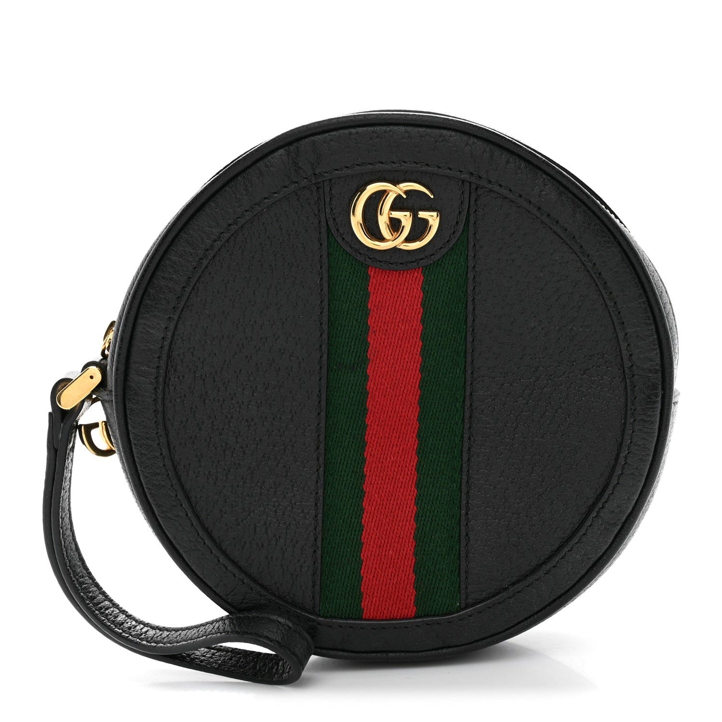 Textured Calfskin Web Ophidia Round Wrist Wallet  Black
