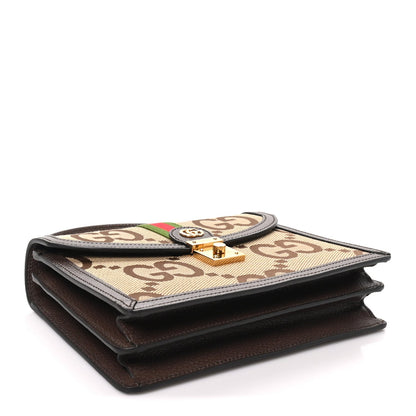 Monogram Jumbo GG Textured Dollar Calfskin Web Small Ophidia Padlock Top Handle Bag Camel Ebony New Acero