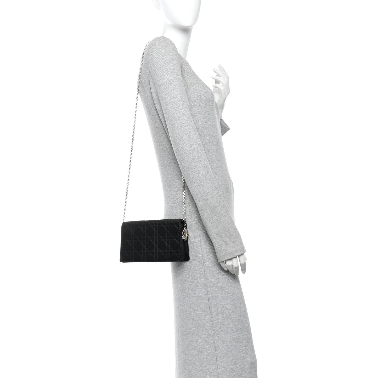 Satin Cannage Lady Dior Convertible Clutch Black
