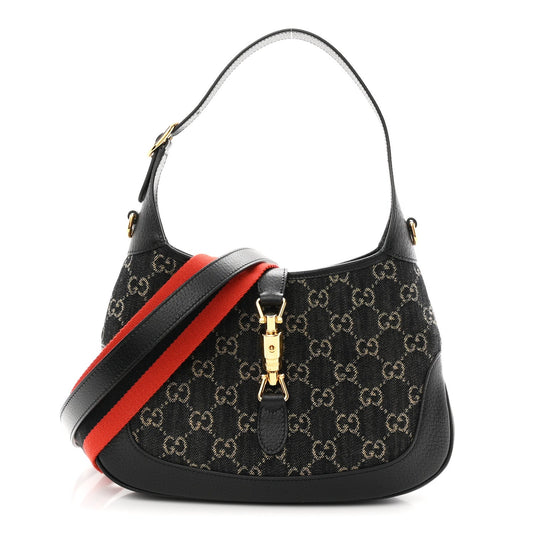 Jacquard Denim GG Monogram Small Jackie 1961 Hobo Black Ivory