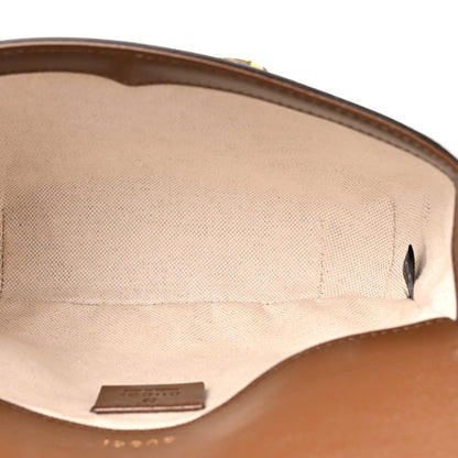 GG Supreme Monogram Azalea Calfskin Web Mini Horsebit 1955 Shoulder Bag Beige Ebony Brown Sugar