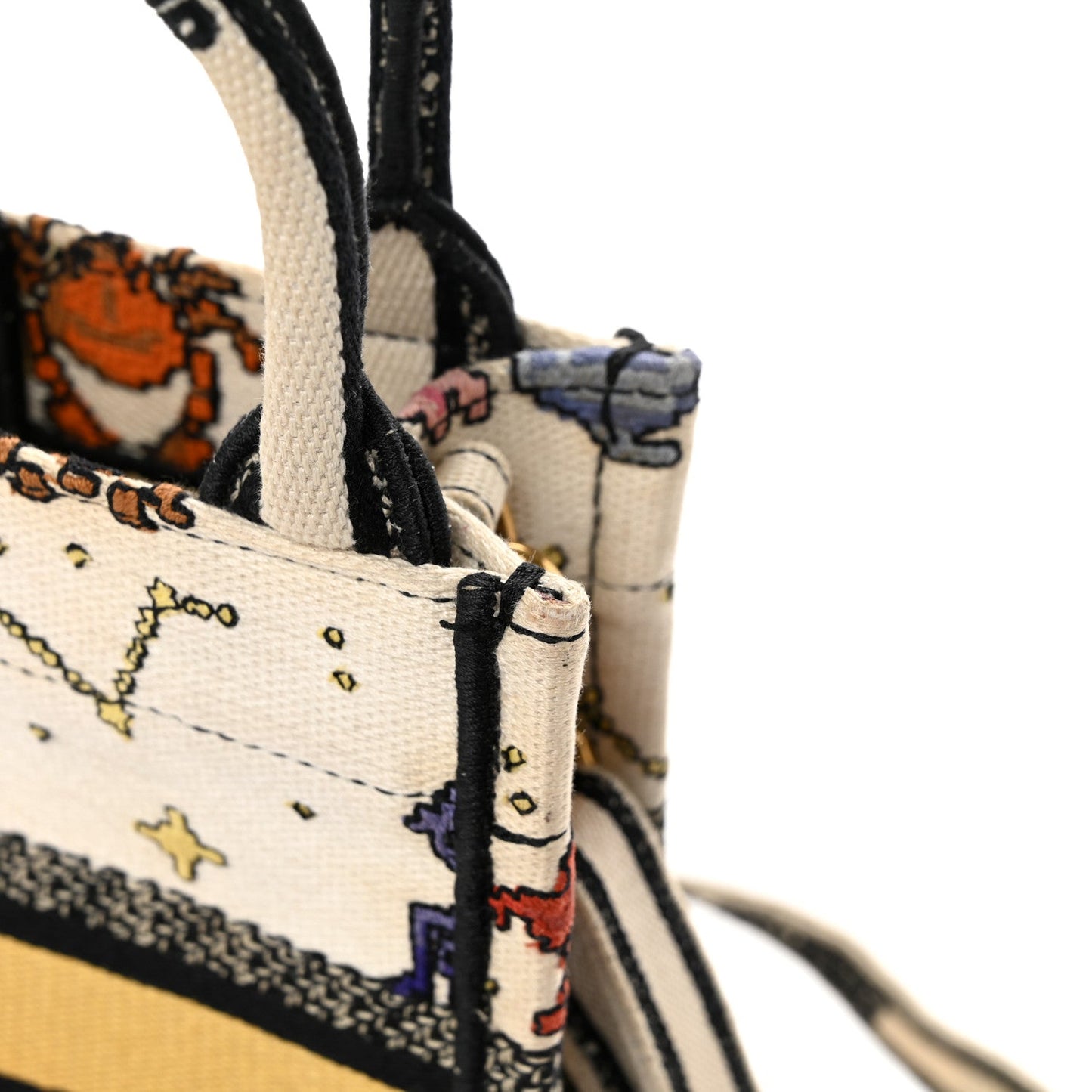 Canvas Embroidered Pixel Zodiac Mini Book Tote Phone Bag Latte Multicolor