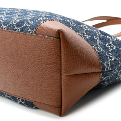 New Denim GG Monogram Medium Ophidia Shopping Tote Blue Tea Cuir