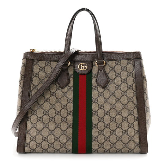 GG Supreme Monogram Web Medium Ophidia Tote Bag Brown