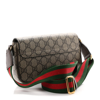 GG Supreme Monogram Textured Dollar Calfskin Web Mini Ophidia Envelope Shoulder Bag Beige Ebony