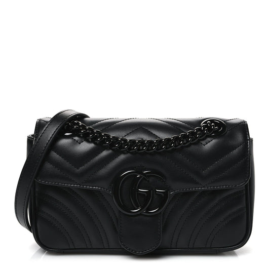 Calfskin Matelasse Monochrome Mini GG Marmont Shoulder Bag Black