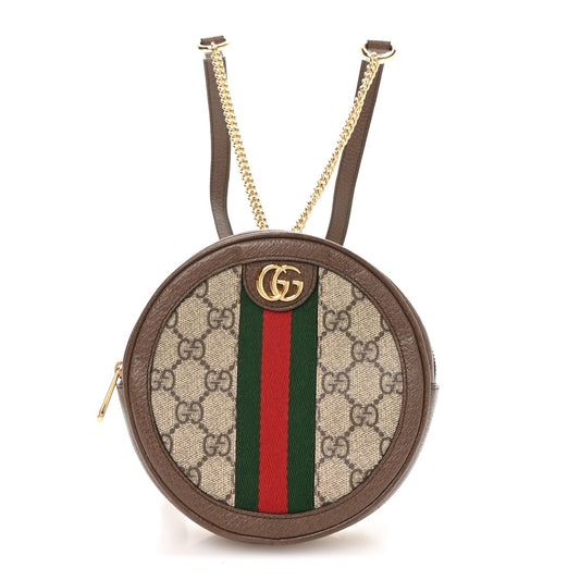 GG Supreme Monogram Web Mini Ophidia Round Backpack Brown