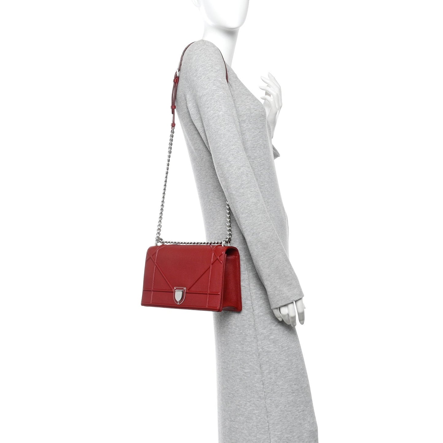 Grained Calfskin Medium Diorama Flap Bag Red
