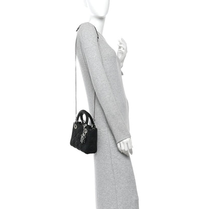 Metallic Calfskin Cannage Mini Lady Dior Black