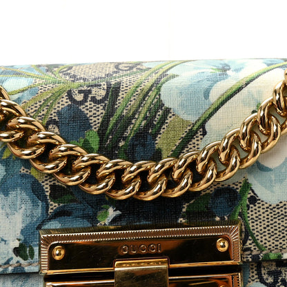 GG Supreme Monogram Blooms Small Padlock Shoulder Bag Beige Blue Navy Hibiscus Red