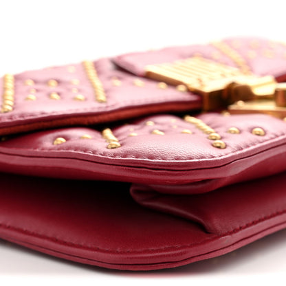 Lambskin Cannage Studded Small Dioraddict Flap Bag Red