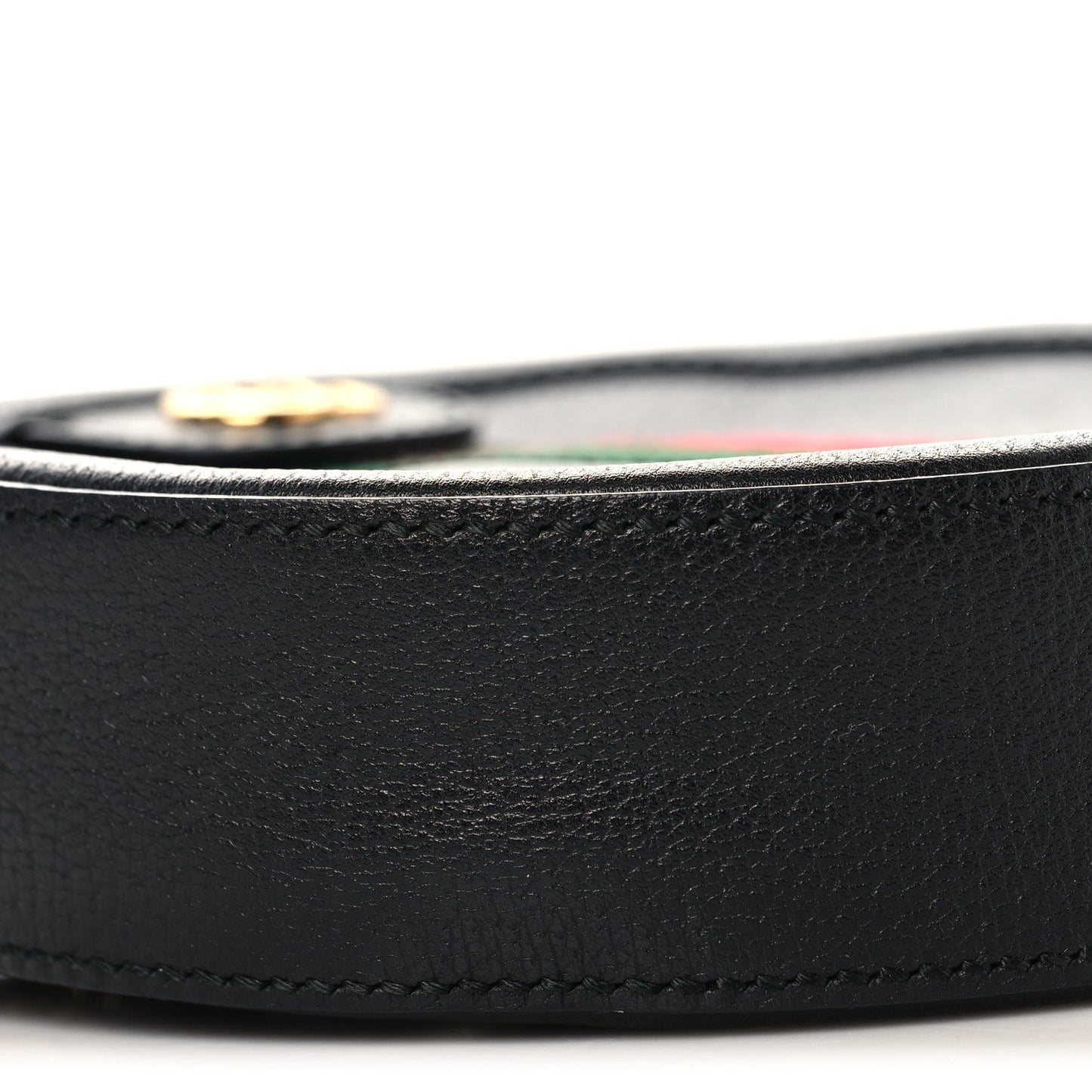 Grained Calfskin Web Mini Ophidia Round Shoulder Bag Black