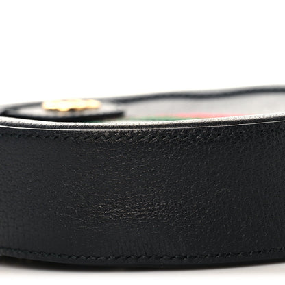 Grained Calfskin Web Mini Ophidia Round Shoulder Bag Black