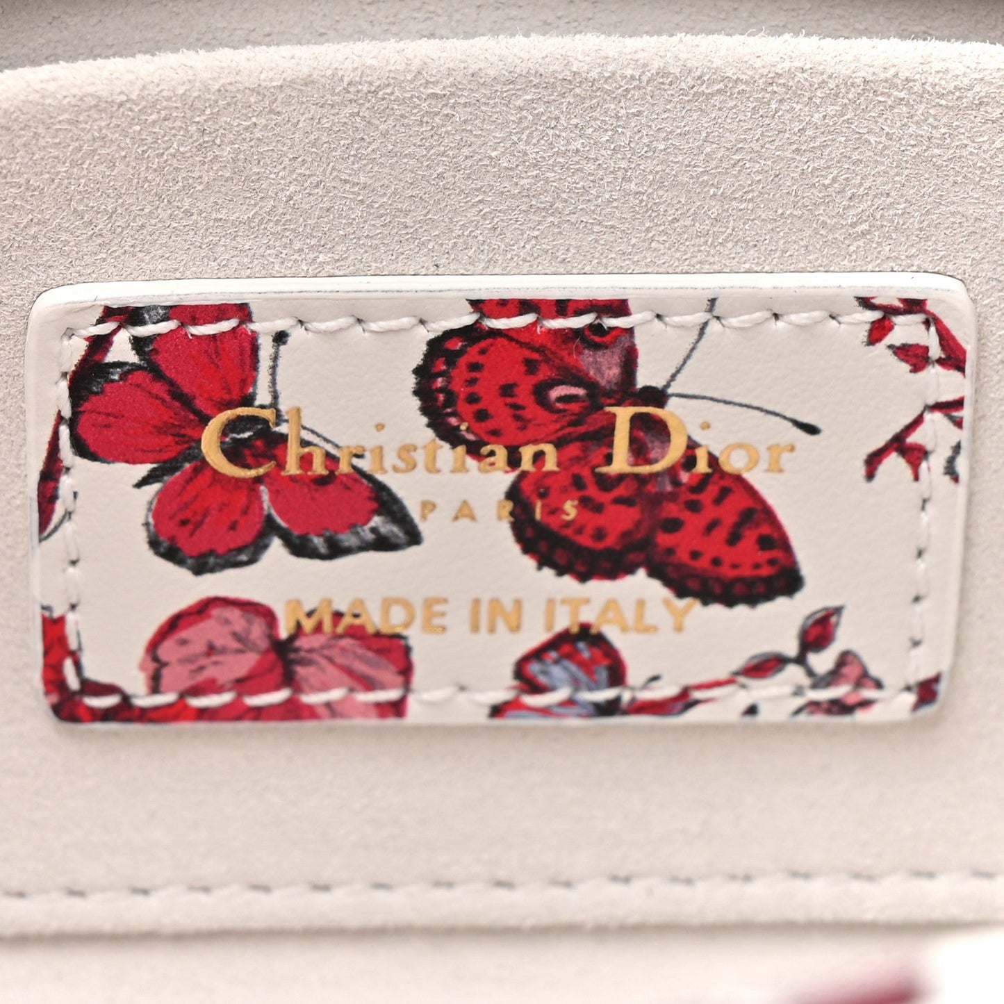 Calfskin Bead Embroidered Ramage Butterfly Lady D-Joy White