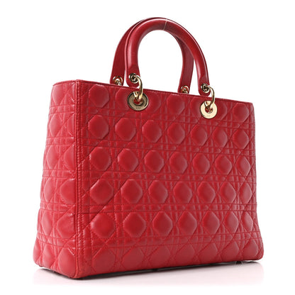 Lambskin Cannage Large Lady Dior Red