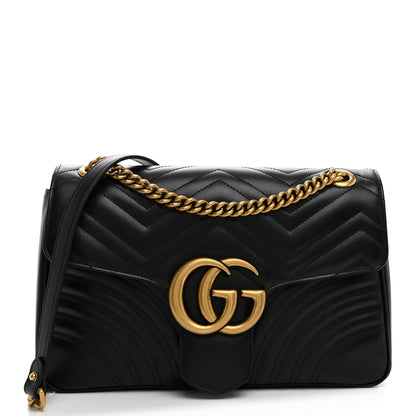 Calfskin Matelasse Medium GG Marmont Shoulder Bag Black