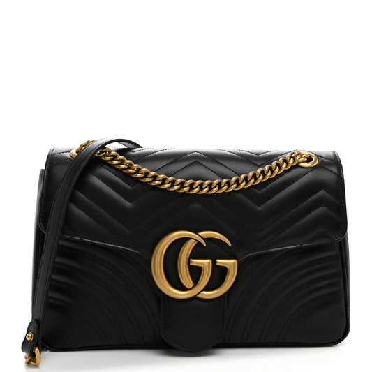 Calfskin Matelasse Medium GG Marmont Shoulder Bag Black