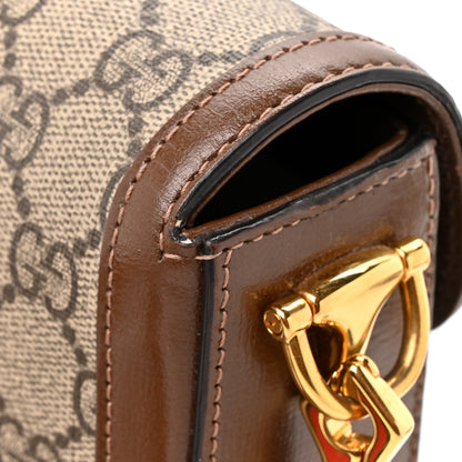 GG Supreme Monogram Azalea Calfskin Web Mini Horsebit 1955 Shoulder Bag Beige Ebony Brown Sugar