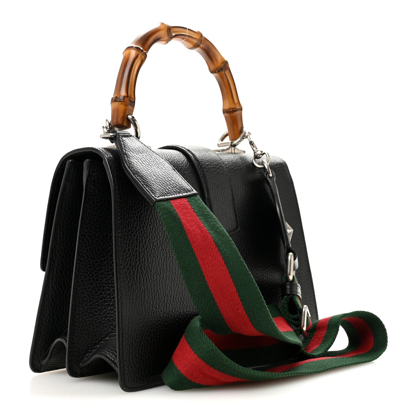 Dollar Calfskin Crystal Web Medium Dionysus Bamboo Top Handle Bag Black Black Diamond
