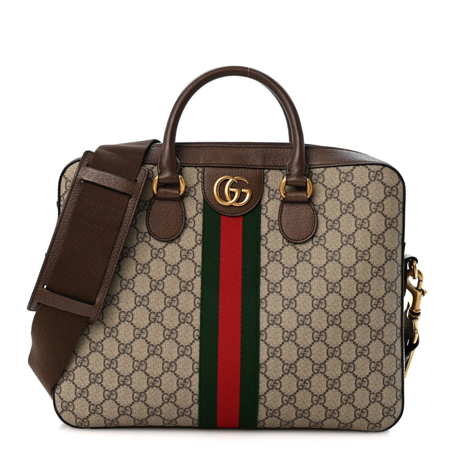 GG Supreme Monogram Textured Calfskin Web Medium Ophidia Briefcase Beige Ebony New Acero