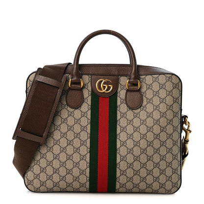 GG Supreme Monogram Textured Calfskin Web Medium Ophidia Briefcase Beige Ebony New Acero