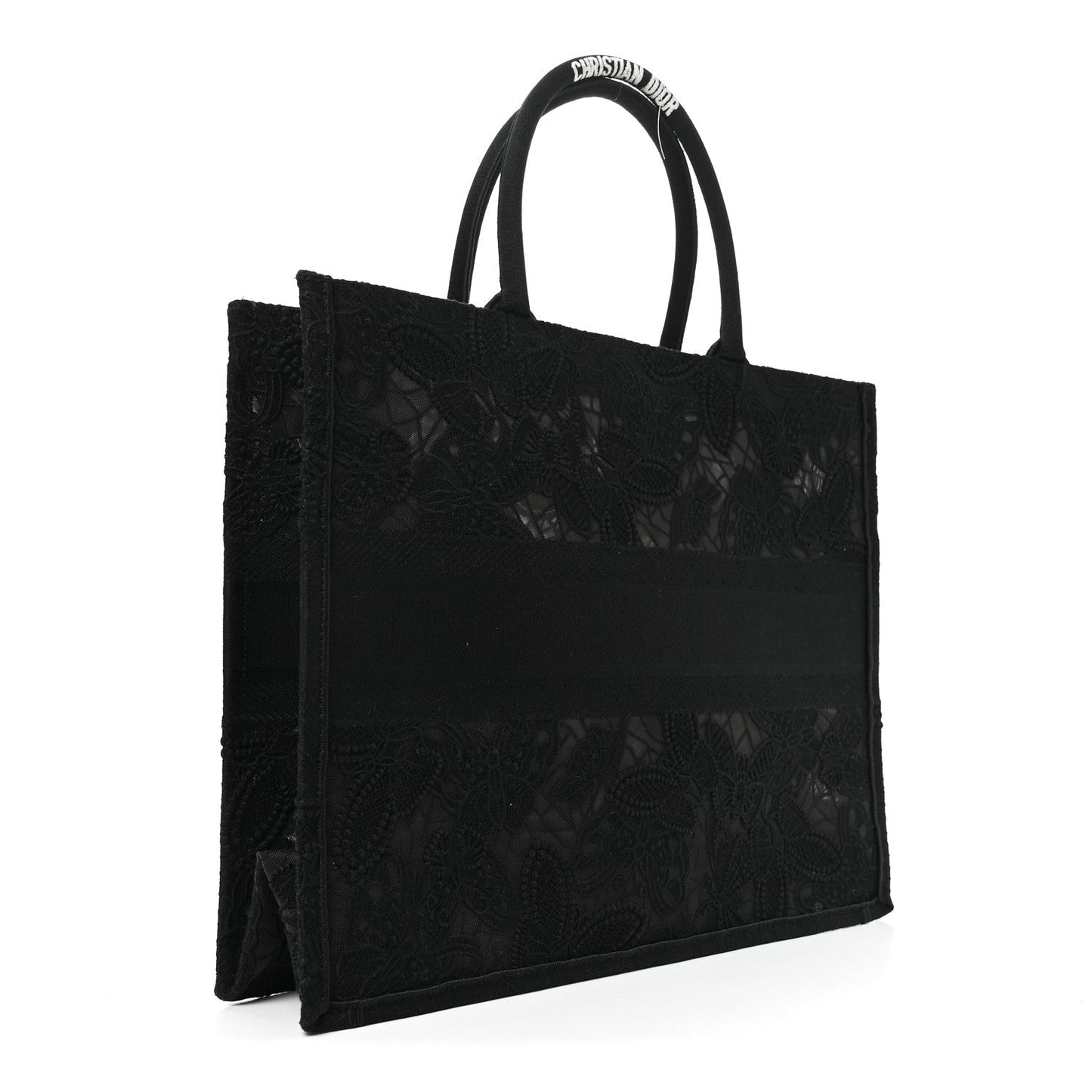 Embroidered 3D Macrame D-Lace Butterfly Large Book Tote Black Multicolor