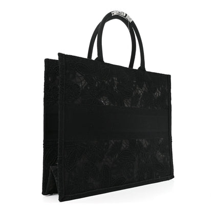 Embroidered 3D Macrame D-Lace Butterfly Large Book Tote Black Multicolor