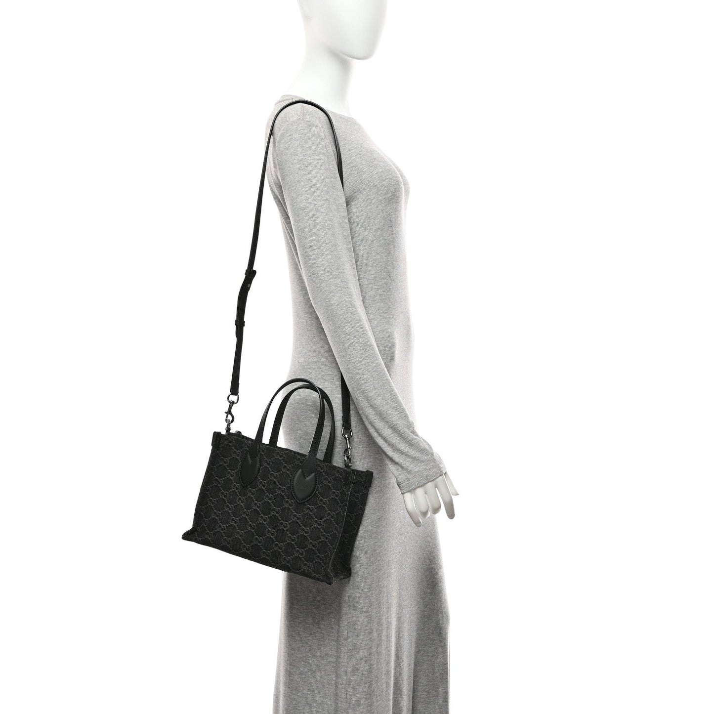 Denim Ophidia GG Monogram Tote Medium Black Grey