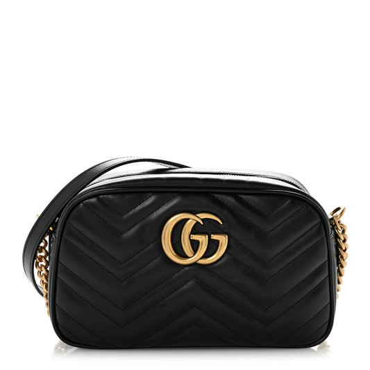 Calfskin Matelasse Small GG Marmont Chain Shoulder Bag Black