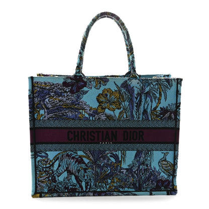 Canvas Embroidered Large Toile de Jouy Voyage Book Tote Celestial Blue