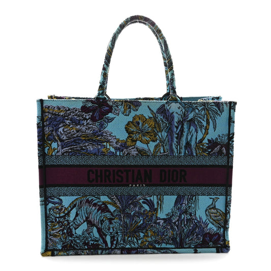 Canvas Embroidered Large Toile de Jouy Voyage Book Tote Celestial Blue