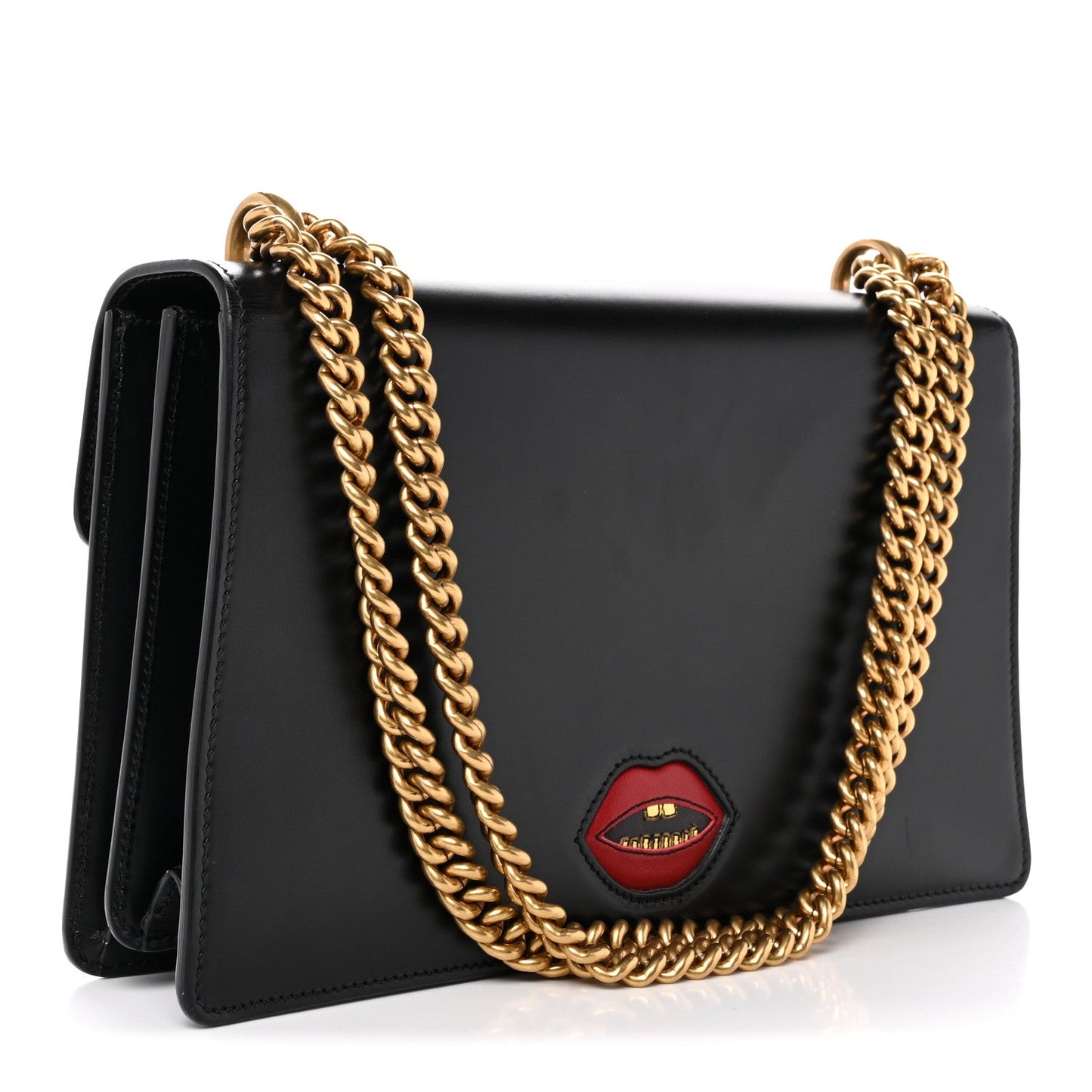 Knight Calfskin Malaga Kid Heart Medium GG Marmont Chain Handle Bag Black Hibiscus Red Multicolor