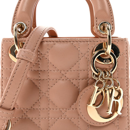 Lambskin Cannage Micro Lady Dior Rose Des Vents