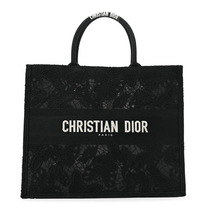 Embroidered 3D Macrame D-Lace Butterfly Large Book Tote Black Multicolor
