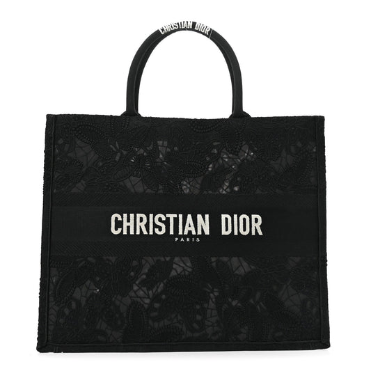 Embroidered 3D Macrame D-Lace Butterfly Large Book Tote Black Multicolor