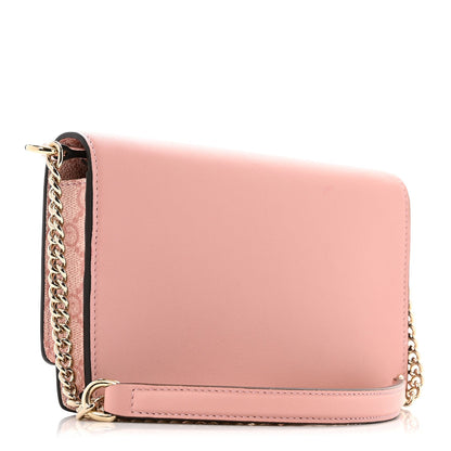 GG Supreme Monogram Textured Calfskin Emblem Wallet On Chain Pink