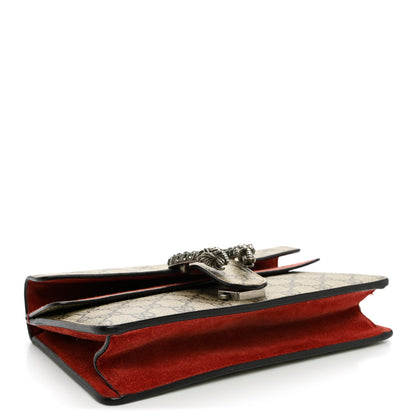 GG Supreme Monogram Suede Crystal Small Dionysus Shoulder Bag Beige Ebony Vulcanic Red