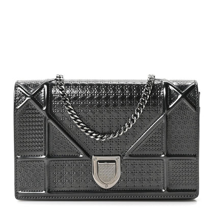 Metallic Patent Micro-Cannage Diorama Wallet on Chain Pouch Onyx Black