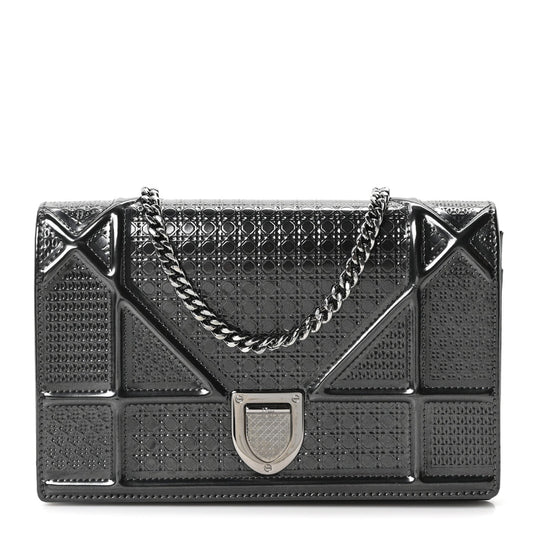 Metallic Patent Micro-Cannage Diorama Wallet on Chain Pouch Onyx Black