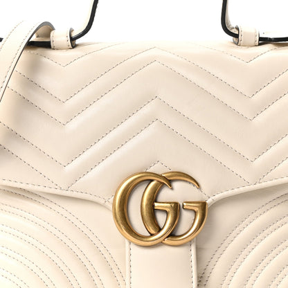 Calfskin Matelasse Small GG Marmont Top Handle Shoulder Bag White
