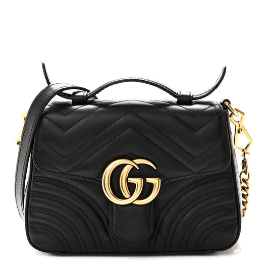 Calfskin Matelasse Mini GG Marmont Top Handle Shoulder Bag Black