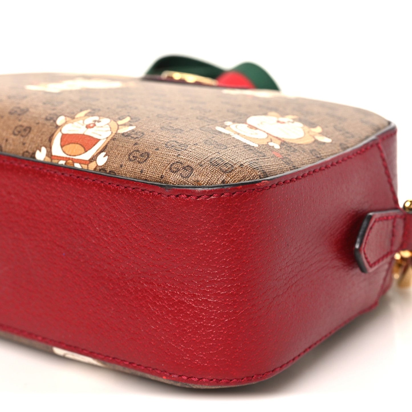 X DORAEMON Mini Vintage GG Supreme Monogram Shoulder Bag Beige Cherry Red