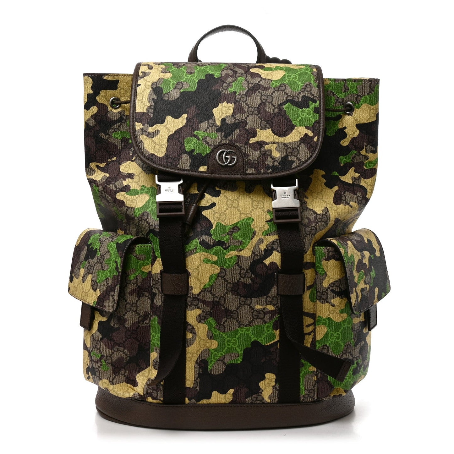 GG Supreme Monogram Camouflage Large Backpack Green Multicolor