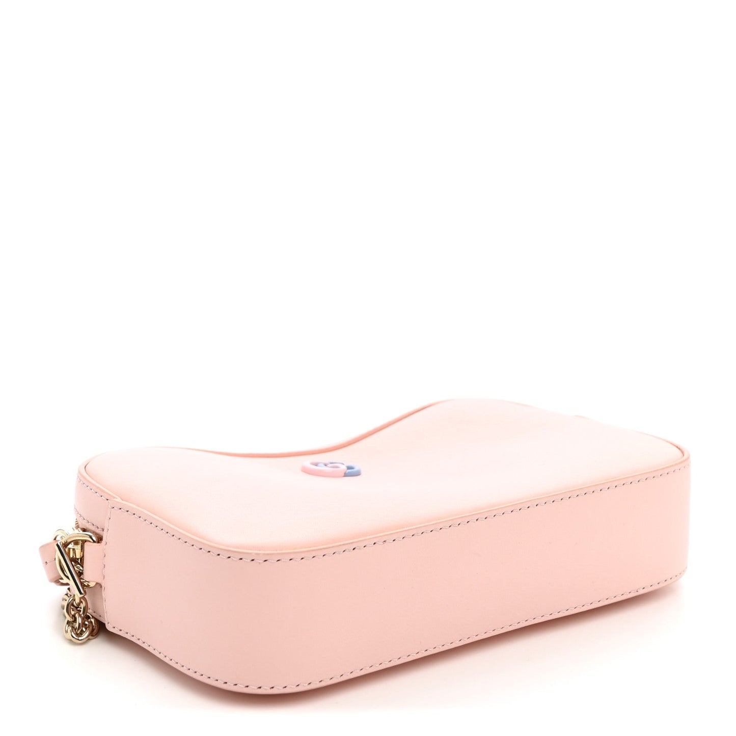 Dollar Calfskin Enamel Super Mini GG Marmont Chain Shoulder Bag Light Pink Blue