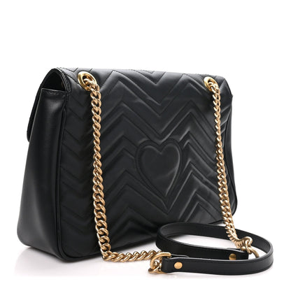 Calfskin Matelasse Medium GG Marmont Shoulder Bag Black