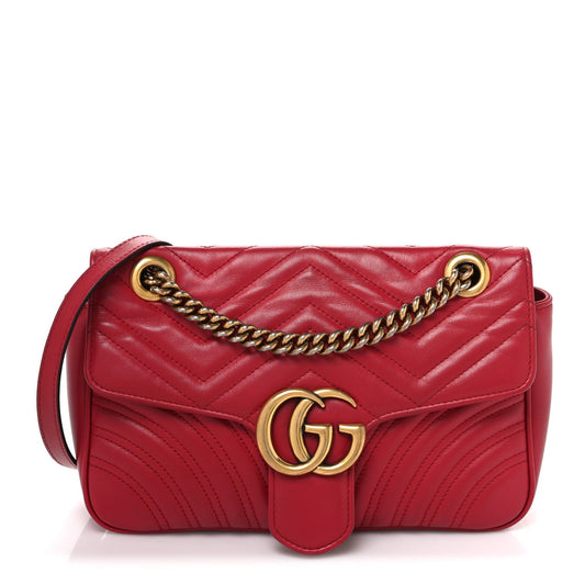 Calfskin Matelasse Small GG Marmont Shoulder Bag Hibiscus Red
